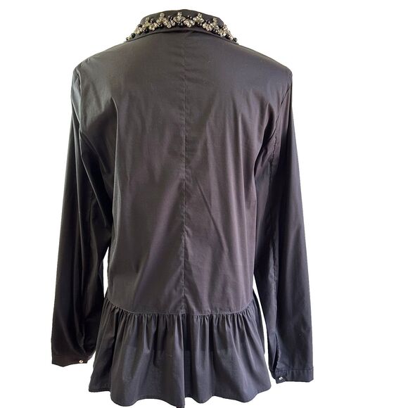 VDP Collection Black Long Sleeve Embellished Collar Peplum Blouse Sz 10/46 - Picture 4 of 16